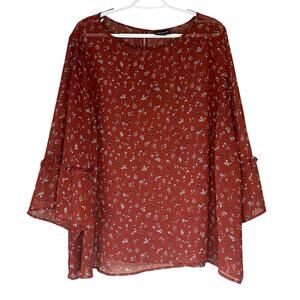 Lane Bryant Burnt Red Sheer Floral 3/4 Sleeve Blouse Size 26